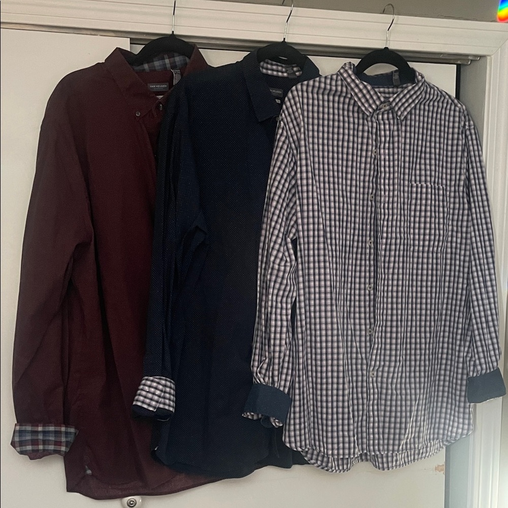 Van Heusen XL Men's Burgundy, Navy, and Checkered Shirts Pattern Cuffs
